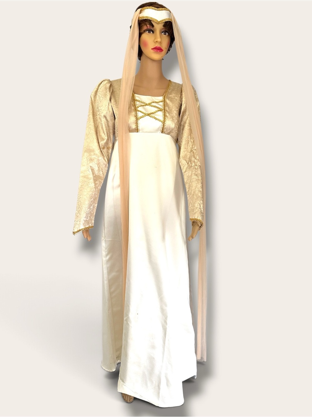 Ivory and Gold Medieval-Inspired Women’s Long Coat Dress